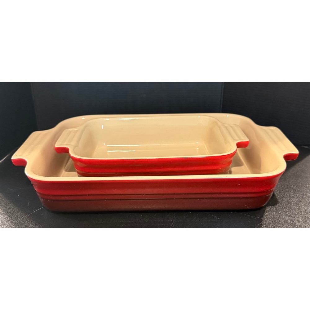 Le Creuset 2 Piece Rectangular Baker Set Red Ombre Stoneware Casserole Dish